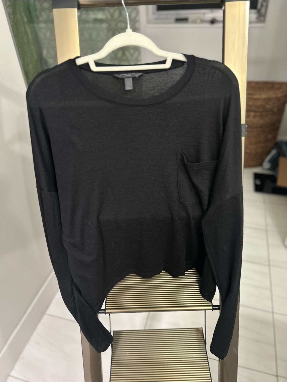 Banana Republic Black Long-Sleeve Pocket Tee